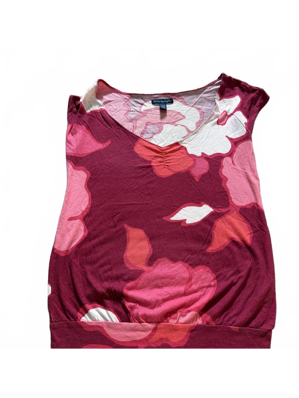 AMERICAN EAGLE OUTFITTERS SZ XS  Floral pink/maroon sleeveless V neck Top Preppy